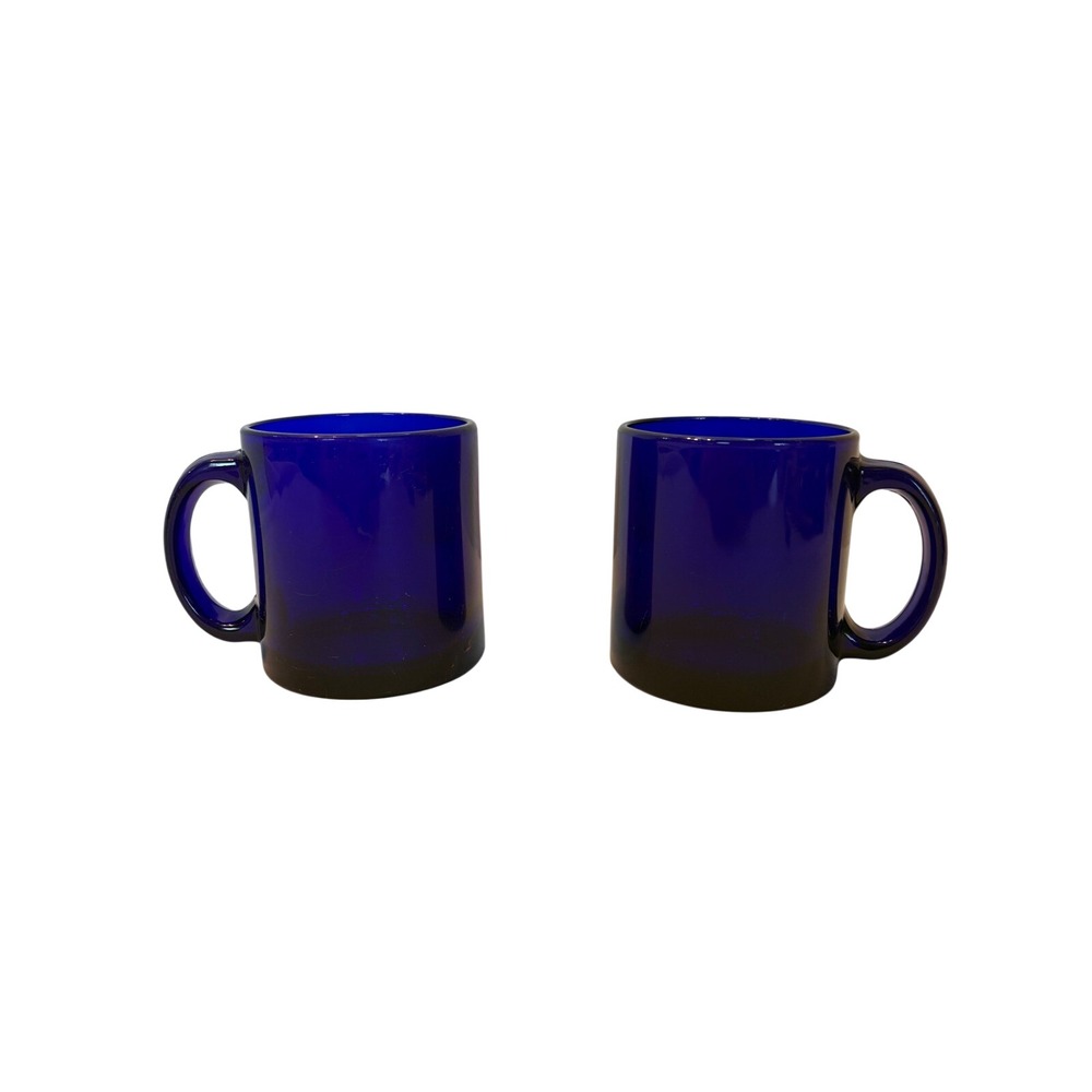 Cobalt Blue Glass Coffee Mugs Set of 2 Made in USA Sapphire Blue Cups Vintage